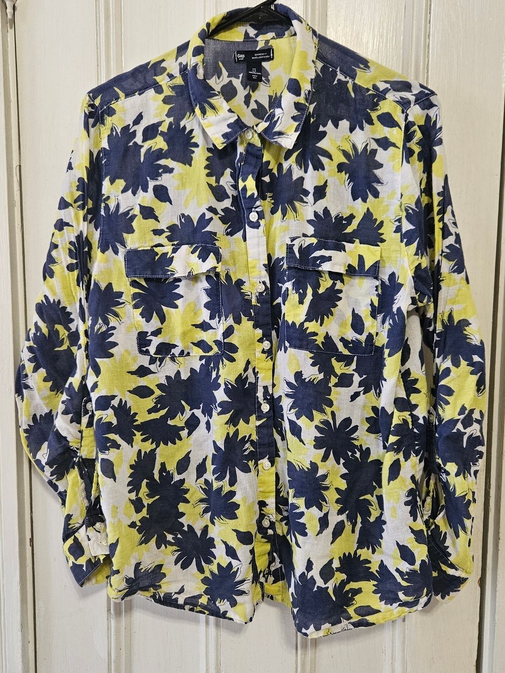 GAP Yellow Navy Floral Botanical Button Down Shirt Large